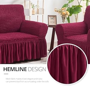Niceec loveseat slipcover red loveseat cover 1 piece easy fitted sofa couch cover universal high stretch durable furniture protector love seat with skirt country style 2 seater wine red  urban country home decor