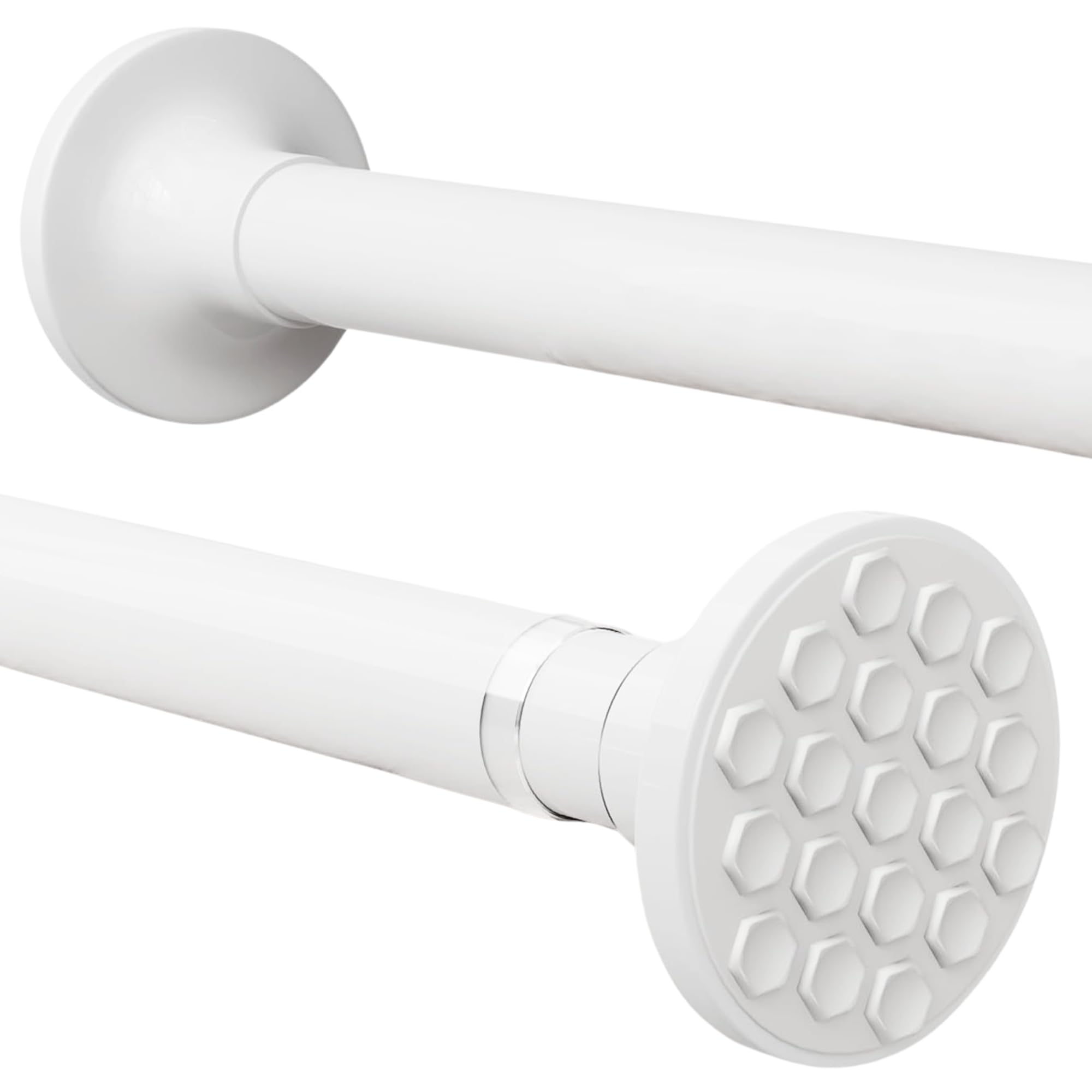 Gdevkhn White Shower Curtain Rail 69-90Cm Φ25mm Black Extendable Curtain Rod No Drilling Telescopic Pole Stainless Steel Tension Rods For Living Room, Bedroom, Bathroom, Balcony