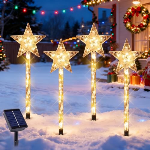 Jiahuade 4 Stück Solar Weihnachtsbeleuchtung Außen,LED Garten...