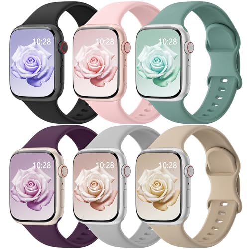 Image of 6 Pack Silicone Sport Bands Compatible with Apple Watch Bands for Women Men | Soft Wristband 40mm 38mm 41mm 44mm 45mm 46mm 42mm 49mm, Replacement Strap for iWatch Series 11 10 9 8 7 6 5 4 3 2 1 SE Ultra