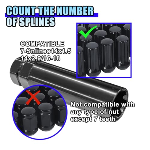 Image of 7 Point Spline Drive Tuner Socket Key Tool, Lug Nuts Socket Wrench Replacement Tool with 13 /16 inch (21mm) and 7 /8 inch (22mm) Hex, Compatible with 14x1.5, 14x2.0, 9 /16 Lug Nut (Black)