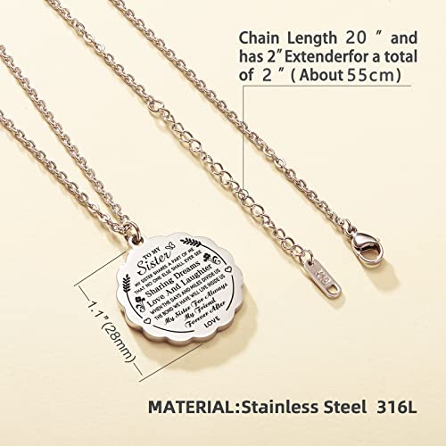 Hofoya To My Sister Necklace Gifts From Sisters & Brother,Graduation Birthday Gift Ideas For Best Friend, Engraved Inspirational Message Valentines Jewelry For Women Or Girls. #TOP4