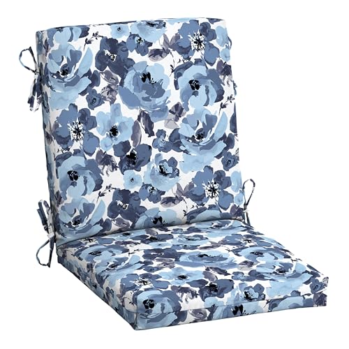 Arden Outdoor Midback Chair Cushion, 18x36.5, Blue Garden Floral