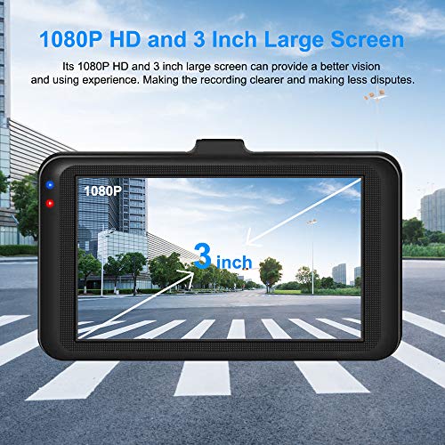 Aigoss Dash Camera for Cars Recorder, Video Dash Cam 3 Inch 1080P Full HD Wide Angle Driving Recorder with Night Vision WDR G-Sensor Parking Monitor Loop Recording Motion Detection