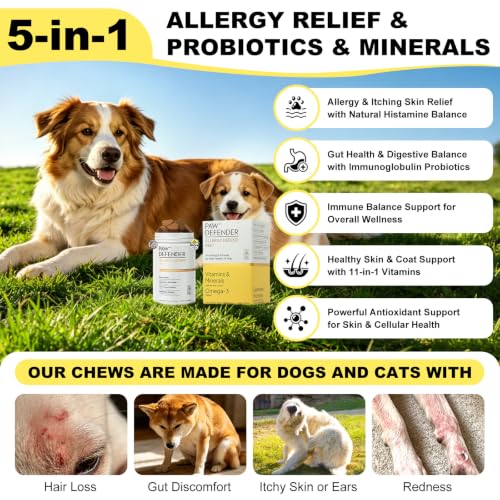 Dog Allergy Chews, Dog multivitamin Itching Skin Relief, Itchy Ears, Anti Itch, Paw Licking Treatment, Seasonal Allergies, Immune Bites, Dog Probiotics for Digestive Health & Gut Health, 60 Chews — view 3