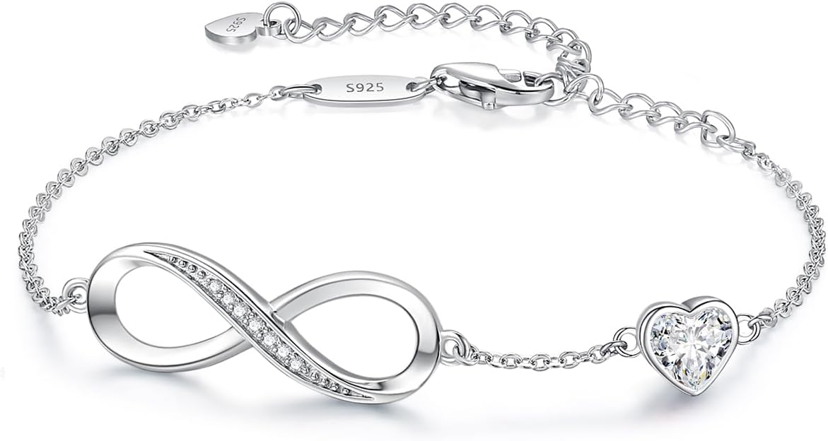 - Mothers Day Gifts Infinity Heart Birthstone Charm Link Bracelet for Women 925 Sterling Silver Adjustable Mother's Day Valentine's Day Christmas Day Gift Anniversary Birthday Jewelry for Wife Girlfriend Her