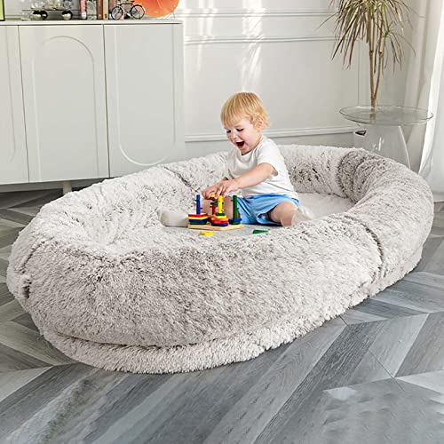 Cama mullida para perros con laterales para personas y mascotas, cama gigante para perros con manta, cama lavable de piel sintética para perros humanos para familias, color B
