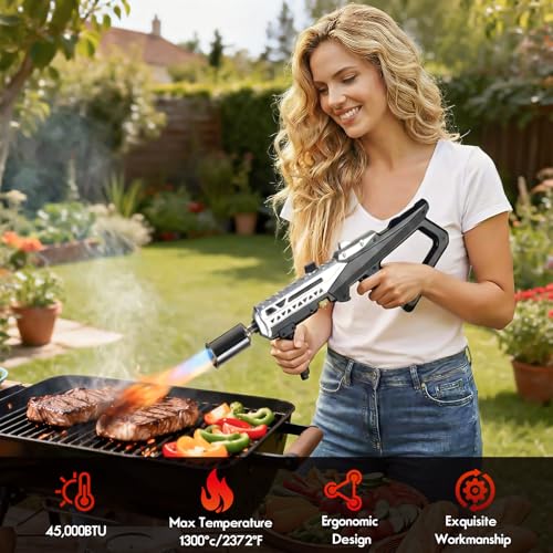 Powerful Propane Torch Gun, Adjustable Flame Thrower Gun, Kitchen Torch Culinary Torch Sous Vide, Weed Burner Torch, Charcoal Lighter, Gifts for Menr(Tank Not Included) (Silver) — view 6