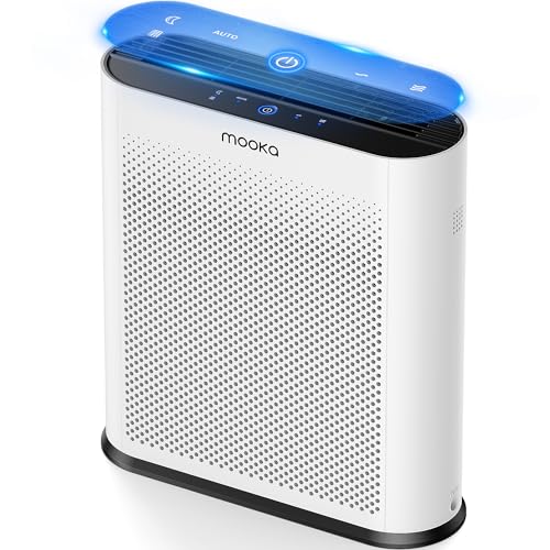 Air Purifiers for Home Large Room 1650ft² with PM2.5 Air Quality Sensor, MOOKA H13 HEPA Filter Air purifier for Pets Smoke Dust Pollen Dander Odor, Air Cleaner with Auto/Sleep Mode for Bedroom, White