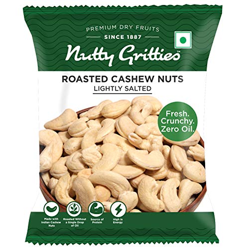 Image of Nutty Gritties Roasted Cashews, Lightly Salted, Dry Roasted, Non Fried, Zero Oil, Crunchy Healthy Snack - 420g (PACK OF 20)