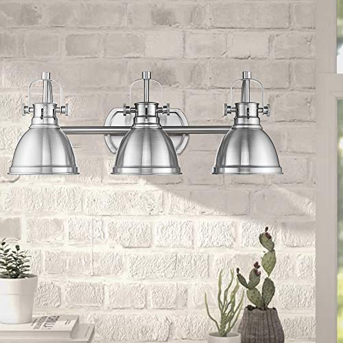 Image of Emliviar 3-Light Bathroom Vanity Light Fixture, Brushed Nickel Finish with Metal Shade, 4054S