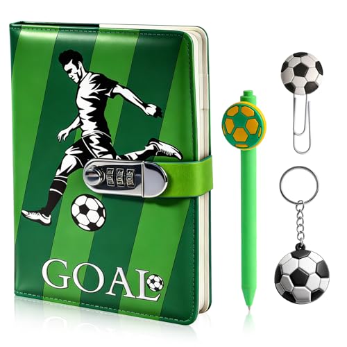 Grolibyre Journal Intime avec Cadenas pour Garçon Cadeau Foot Enfant de 8 à 16 Ans Carnet Secret avec Code avec Stylo et Accessoires Cadeaux Anniversaire pour Fans de Football et Sport