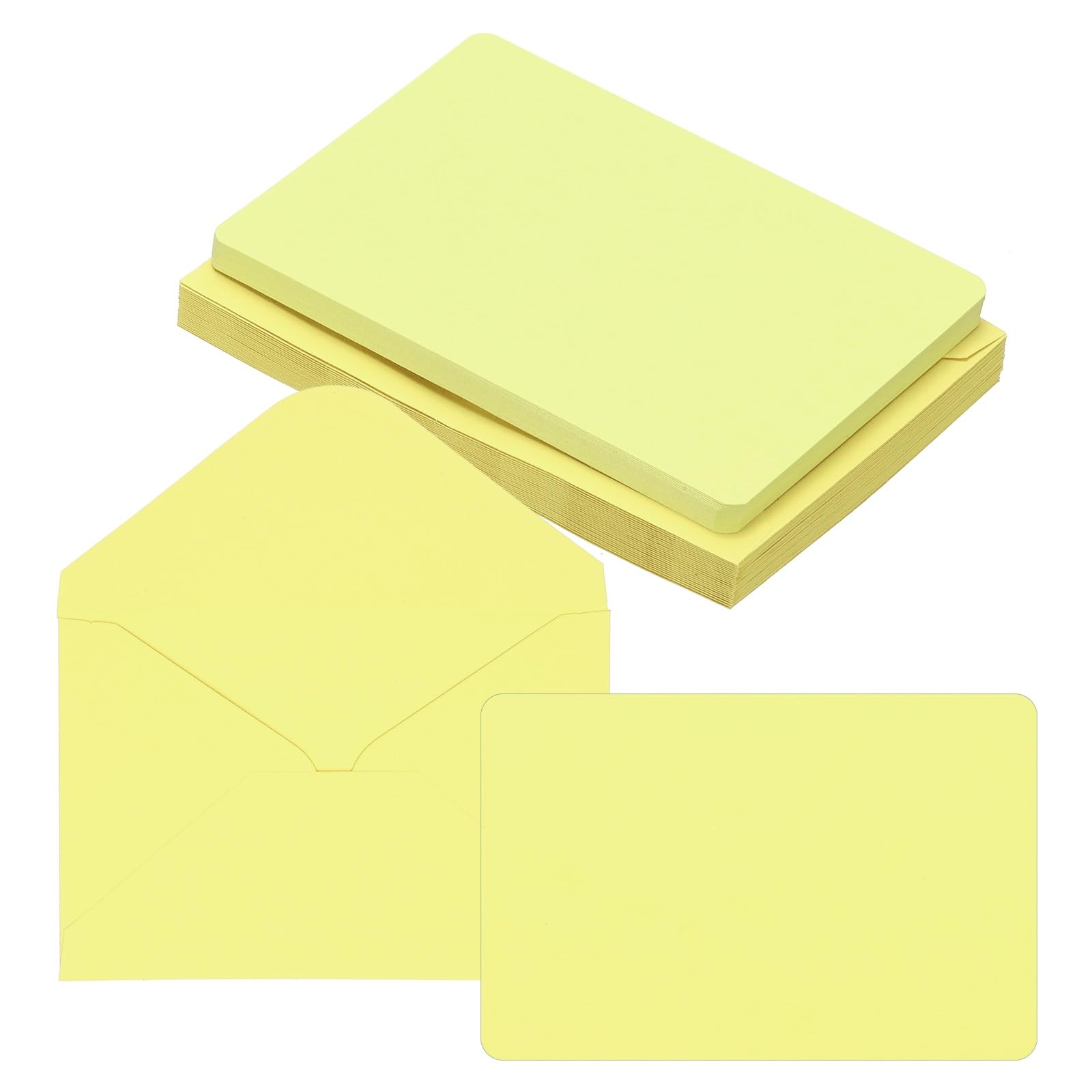 PATIKIL 10x15cm Blank Greeting Cards and Envelopes, 25Sets Half Fold Note Cards and Envelopes Folded Rounded Corner Cardstock Card for DIY Wedding Birthday Party Invitations, Light Yellow