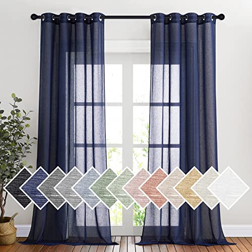 NICETOWN Linen Textured Sheer Curtains 96" L for Living Room, Privacy Chic Sheer Curtains Window Treatment Translucent Drapes for Farmhouse/Cottage, 5