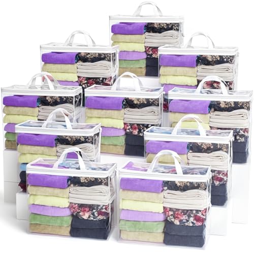 Clear Zippered Storage Bag Foldable Storage Bag, 22L Clear Storage Bags for Clothes, and Blanket Storage Bags for Bedding, CDs, Blankets, Comforters, Clothing & Toys (White, 10-pack)