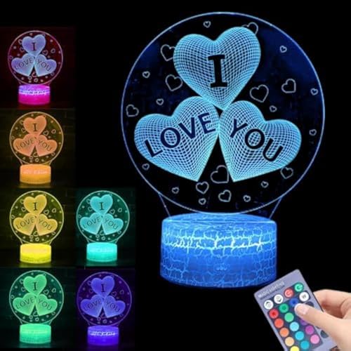 مصباح مضيء ثلاثي الأبعاد بعبارة «I Love You» على شكل قلب 16 لونًا جهاز تحكم عن بعد باللمس ضوء ليلي هدايا للأطفال والنساء والرجال وعيد الحب والميلاد والأم والذكرى السنوية من بروبوك