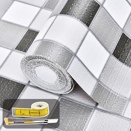 Drawer and Shelf Liner for Kitchen Cabinet: 12 in X 30 Ft Non Slip Waterproof Shelf Paper Non Adhesive Refrigerator Liners Gray Mosaic Easy Liners for Bathroom