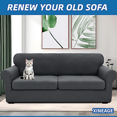 XINEAGE 2025 New 3 Pieces Couch Covers for 2 Extra Large Cushion Sofa Super Stretch Sofa Cover for 2 Large Seat Universal Loveseat Slip Cover for Living Room (Dark Gray), 71"-91"(2 Cushions)