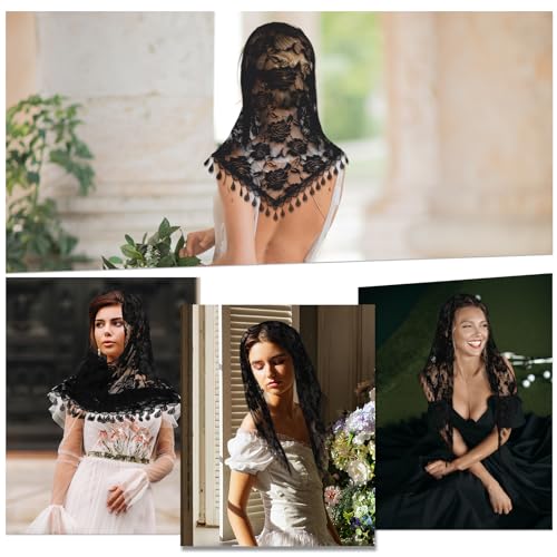 Sibba Trójkątny welon, koronka, nakrycie głowy, szal kapliczny, haft, nakrycie głowy, wdzięk, welon dla panny młodej, elegancja, tiul, kwiaty, ozdoba do włosów, odpowiednia na imprezę, urodziny