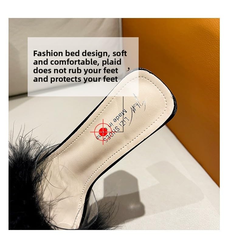 Fairy wind fluffy slippers female summer outer wear 2025 new student thick heel one-word drag crystal high heel cool slippers3