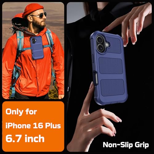 for iPhone 16 Plus Case with Belt Clip Holster,Anti-Drop Shockproof (Blue) - image 7