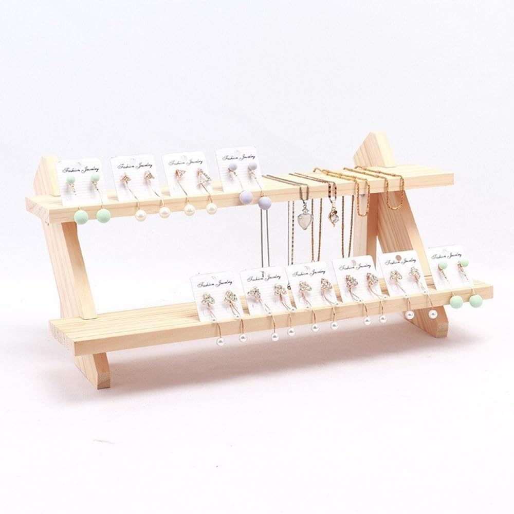 CJHFR472SG Jewelry Organizer Stands 2-Tier Wood Jewelry Display Rack for Earrings Necklaces Bracelets - Tabletop Organizer Jewelry Display Stand