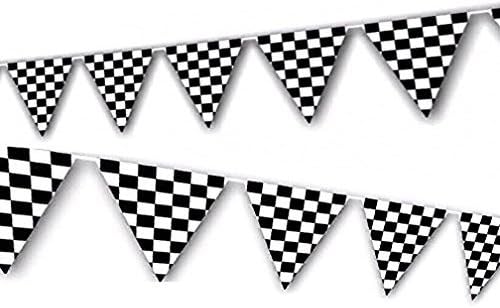 Adorox100ft Checkered Black and White Flags Racing Kids Party Banner