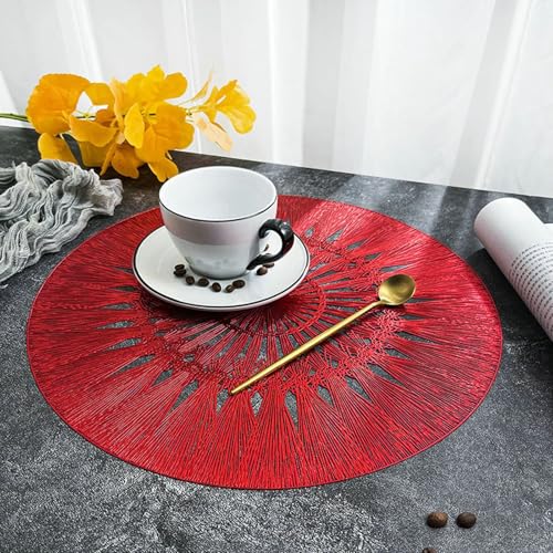 Homxi Napperon Table Salle a Manger 4 Pieces, 38 CM, Rond avec Creux, Napperon Table Antidérapant Restaurant Lavable PVC, Rouge