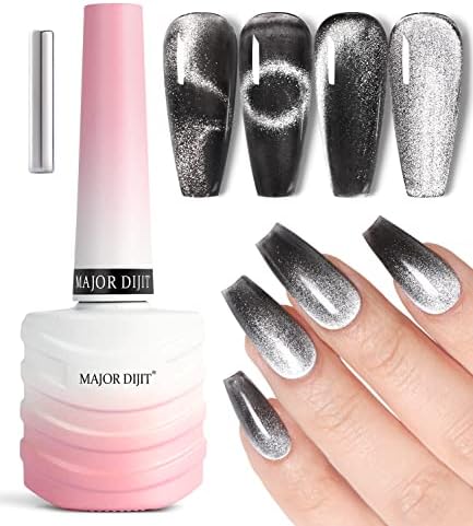 Cat Eye Gel Nail Polish Holographic Black Crystal Nail Art Gel Polish 15ml/0.5fl oz Shiny Nail Polish with Magnetic Stick