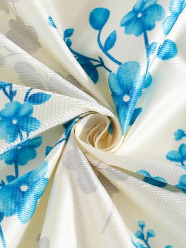 Image of Home Sizzler 2 Pieces Elegant Floral Printed Top with Solid Red Bottom Eyelet Polyester Curtains - 5 Feet Long, Aqua