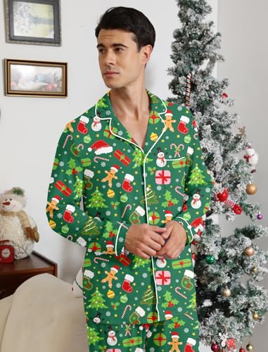 Image of RAISEVERN Couples Christmas Matching Pajamas 2 Piece Women Men Xmas Pjs Soft Pajama Set Long Sleeve Loungewear Warm Sleepwear
