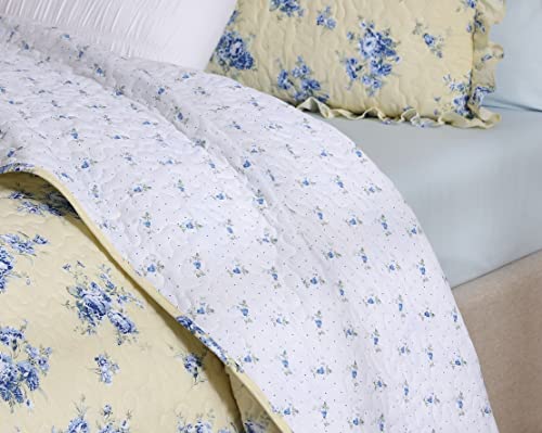 Shabby Chic® - King Quilt Set, Reversible Cotton Bedding With Matching Shams, Elegant Floral Home Decor For All Seasons (Amelia Yellow, King) #TOP2