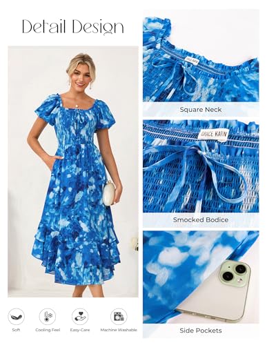 Image of GRACE KARIN Womens Summer Floral Maxi Dress 2026 Flowy Wedding Guest Dress A Line Boho Dresses Fashion Clothing with Pockets