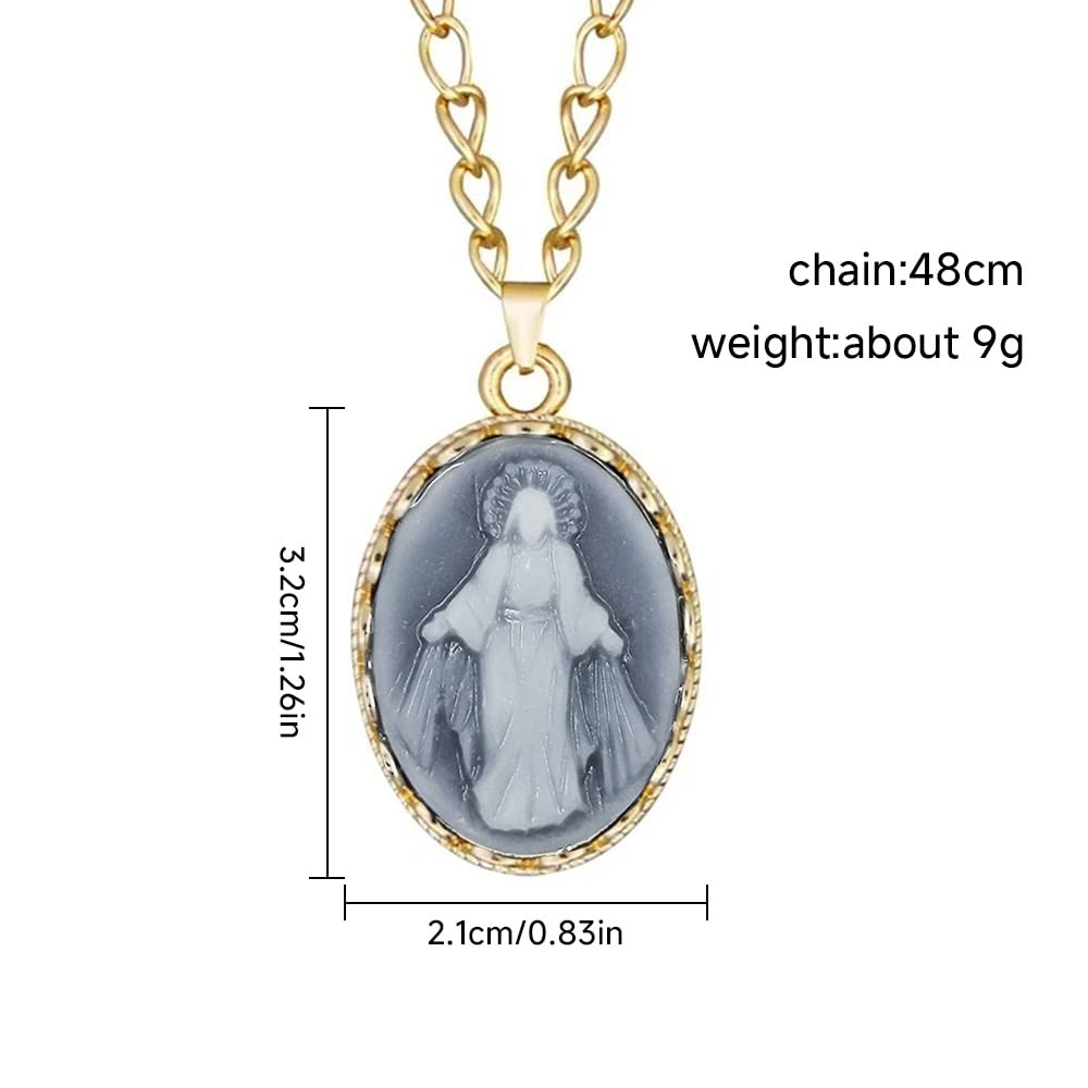 DYFUHO Collana con Cammeo della Vergine Maria,Collana con Medaglia Smaltata, Collana con Cammeo della Vergine Maria Gioielli con Cammeo da Donna