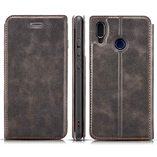 DESCHE compatible Funda Huawei Y7 2019 Flip Carcasa Magnética Cuero Cubierta de Ranura Tarjeta Fundas Piel - Negro