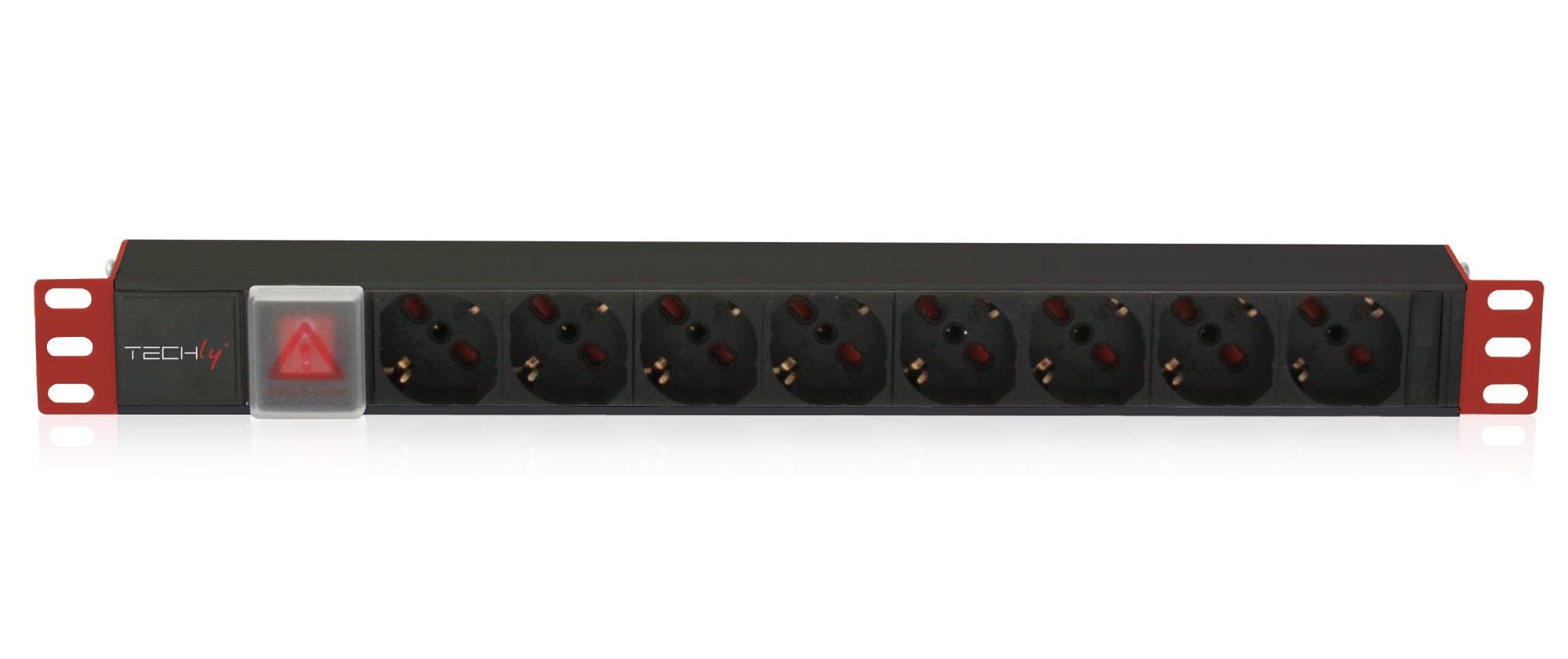 TECHLY Professional 025725 - Regleta de 8 plazas de Rack de 19" con Interruptor Conector C14 1U Negro/Rojo