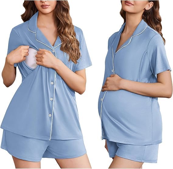 ELESOL Women's Maternity Nursing Pajama Sets Button Down Postpartum Pajamas Short Sleeve Breastfeeding Clothes