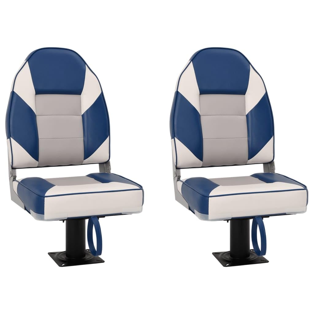 Juego de 2 asientos plegables para barco con consola de asiento, silla de barco con respaldo alto, asiento plegable para barco y pesca, bisagras de aluminio robustas, color blanco y azul