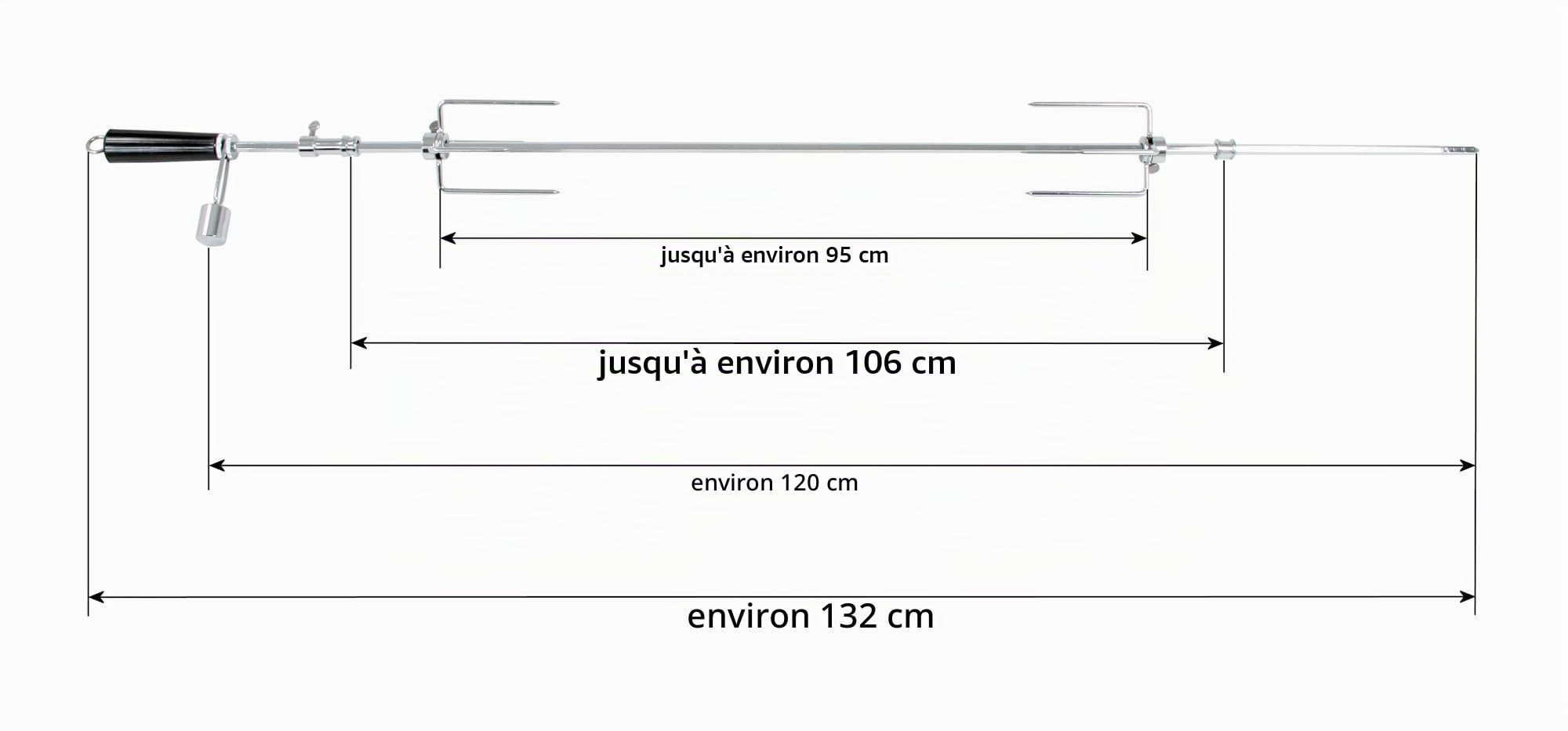 BBQ-Toro Set de broche à griller 120 cm | avec moteur en acier inoxydable (220V - 240V) et 2 pinces à viande | broche électrique rotative en métal chromé