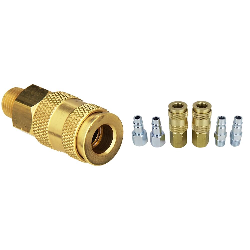 Milton Industries S-765 HI-Flo V-Style -FeetA,M,V-Feet 1/4-Inch MNPT Brass Body, Single & S-217 1/4" NPT V Style Coupler and Plug Kit - 6 Piece