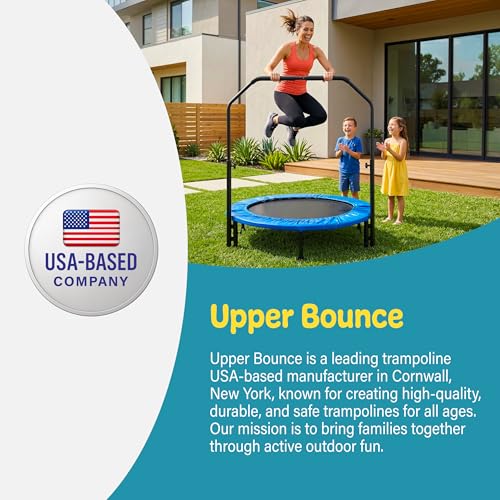 Image of Machrus Upper Bounce Mini Rebounder Trampoline for Adults and Kids, Exercise, Indoor Fitness, Foldable Round Jumping Exerciser, Supports up to 220 lbs