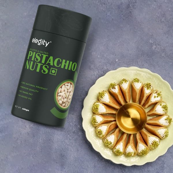 Image of Elegity California Salted Pistachios Papertube 400 gm | Namkeen Pista Dry Fruit | Crunchy, Tasty & Healthy | Rich in Fibre & Protein | No Added Preservatives & Colour in Nutritious Nuts