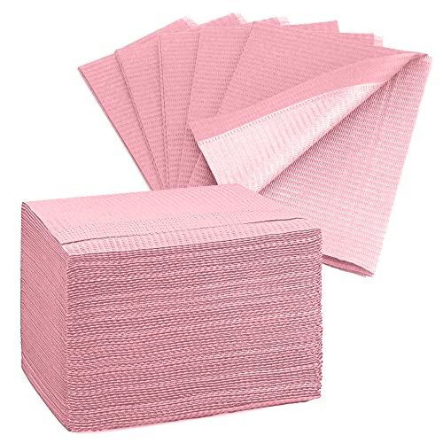 Disposable Dental Bibs 13"X18" (125 Pack) - 3 Ply Waterproof Tattoo Bib Sheet For Patients - Dentist Or Medical Tray Cover And Nail Table Cover Supplies, Pink, One Size #TOP24