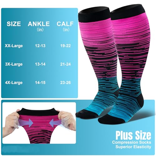 Stripe 1 Pair Wide Calf Socks for Women&Men-Support Knee High Stockings-Best for Running,Hiking,Cycling2