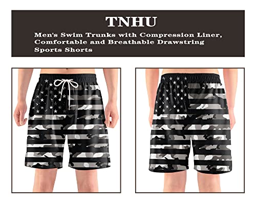Camouflage Men's Swim Trunks with Compression Liner American Flag Bathing Suits Board Shorts with Boxer Brief Liner 7 Inch2