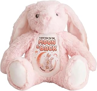 I Love You to The Moon and Back - Personalized Stuffed Bunny, Personalized Soft Toy Stuffed Animal, Easter Gifts for Granddaughter, Bunny Hug Cute Birthday Gift from Grandma Mom
