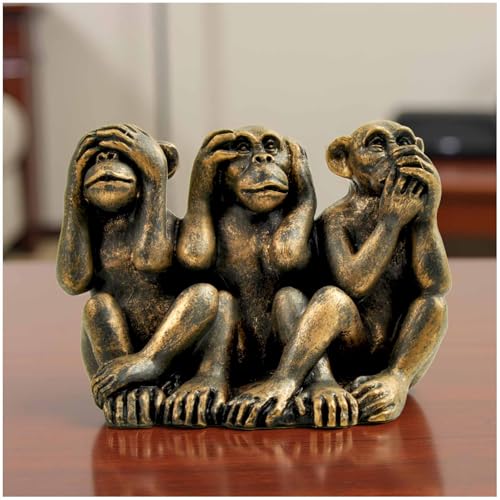 PlentifulHome Statue de 3 singes de la sagesse – N'entendez pas le mal, ne voyez pas le mal, ne parlez pas du mal – Figurine en résine avec finition...
