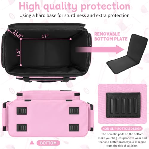 Image of Sewing Machine Carrying Case with Multiple Storage Pockets Large Capacity, Universal Tote Storage Bag Compatible with Most Standard Singer, Brother, Janome, Pink