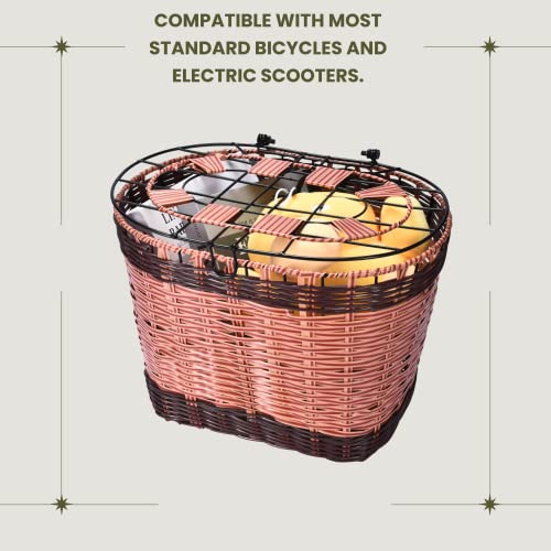 Wicker Bike Basket - Removable Old Fashion Front Handlebar Storage Basket - Compatible With Standard Bicycles And Electric Scooters - Vintage Look Bike Accessories #TOP2
