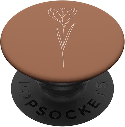 Tulip Flower Line Art - PopSockets intercambiables con diseño minimalista floral y marrón pastel